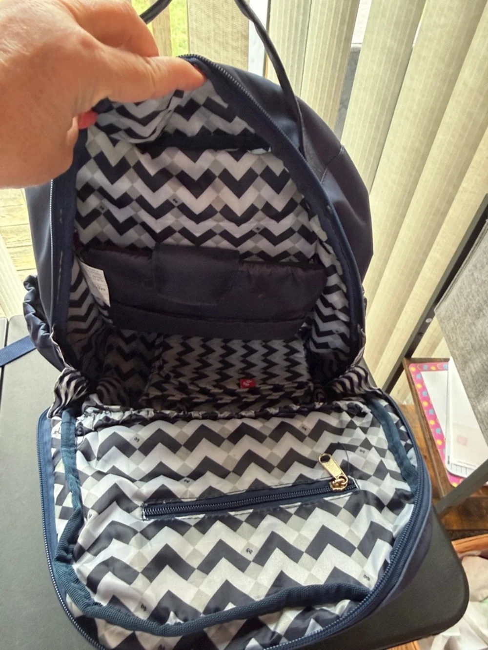 Fisher-Price Navy Blue Diaper Backpack with Gold Zippers